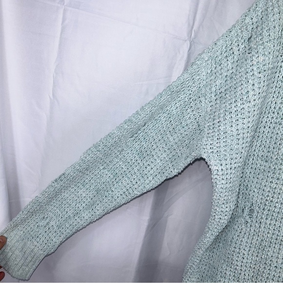 American Eagle Sweater Waffle Knit Distressed Long Sleeve Crewneck Pullover Top - Picture 6 of 11